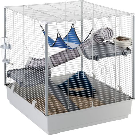 Cage pour rongeurs Furet XL – Dimensions 80x75xh86,5 cm – Espace entre barres 14,3 mm – Accessoires inclus : mangeoire, abreuvoir, hamac – Ferplast