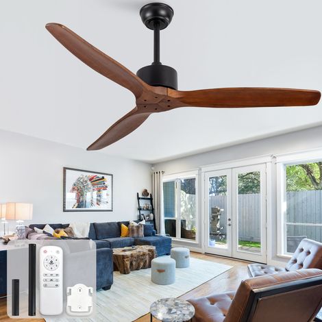 52-Zoll-Deckenventilator ohne Beleuchtung, inklusive Fernbedienung, mit drei Flügeln aus Massivholz (1/5)