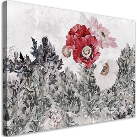 Quadro su tela, Poppie rosse dipinte in giardino - 60x40 (1/5)