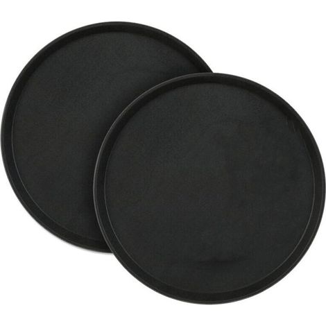 Lot de 2 Plateaux de Service Ronds, diamètre de 40 cm, Surface antidérapante, Restaurant, Noir (1/4)