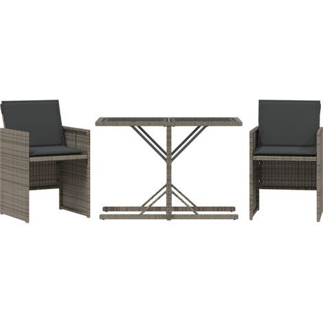 Ensemble de bistro 3 pcs,Salon de jardin avec coussins gris résine tressée CFW90922 (1/5)