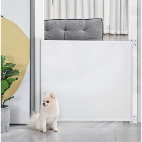 Barrière de sécurité extensible 5,5 à 115 x 82,5 cm métal PVC blanc enfants animaux - CHICFURN (1/5)