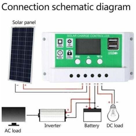 NALOOKAMIC Contrôleur de charge solaire 100 A 12/24 V PWM Contrôleur de panneau solaire Batterie Régulateur double port USB Paramètres réglables Affichage LCD Réglage de la minuterie - 100A