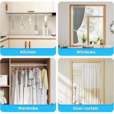 Tringle à rideaux extensible - Barre télescopique - Installation sans perçage - Barre à tension 40-70 cm - Lot de 2 barres blanches