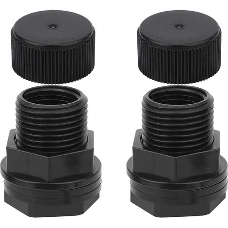 2pcs Raccord de Cloison pour Tuyau d'Arrosage avec Bouchons, Filetage Mâle 3/4" GHT et Femelle 1/2" Garden Hose Bulkhead Fitting PVC pour Baril de Pluie Aquarium Baignoire Évier de Piscine (1/5)