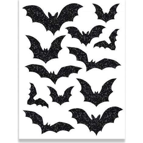 Pegatinas de pared decorativas con purpurina negra para Halloween con forma de murciélagos. (1/2)