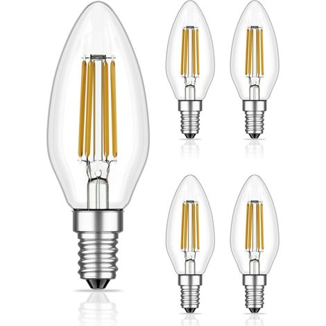 5 ampoules LED E14, bougie, blanc chaud (2700 K), 4 W