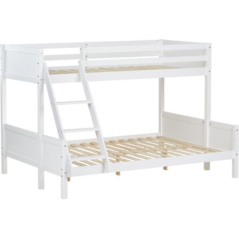 Décoshop26 – Lit superposé 3 couchages 90x200 cm et 140x200 cm – Sommier à lattes en pin blanc – Échelle réversible – Sécurité anti-chute – LIT06216