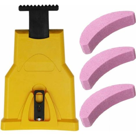 Aiguiseur de Chaîne de Tronçonneuse Automatique avec 3 Pierres de Rechange, Affûteuse pour Guide-chaîne 2 Trous, Jaune (1/4)