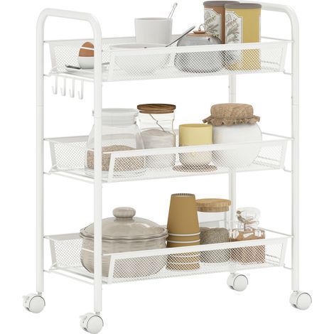 Chariot à 3 niveaux avec paniers desserte à roulettes chariot de rangement roulante 45 x 26,5 x 63 cm blanc (1/5)