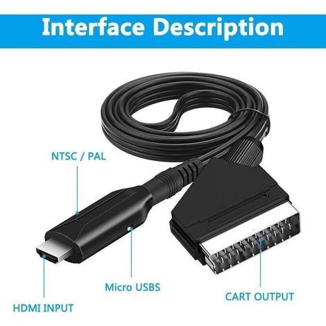 SCART to HDMI converter, SCART to HDMI cable, SCART to HDMI adapter, SCART to HDMI adapter with SCART input and HDMI output for TV monitor, projector, set-top box, VHS player, Xbox, PS3
