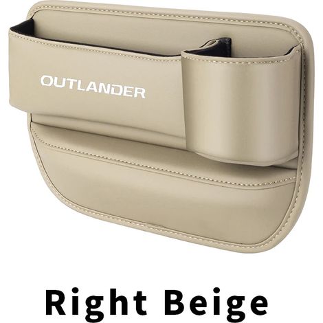 (Beige droit) Boîte de rangement pour l'espace entre le siège et le siège de Mitsubishi Outlander 2023-2022 - Poche pour gobelet, téléphone et clés - Accessoires intérieurs en cuir (1/5)