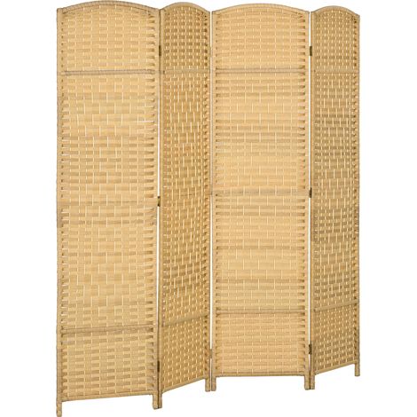 4-teiliger Raumteiler aus Holz, Faltparavent für Wohn- oder Schlafzimmer, 180 x 180 cm, Naturholz