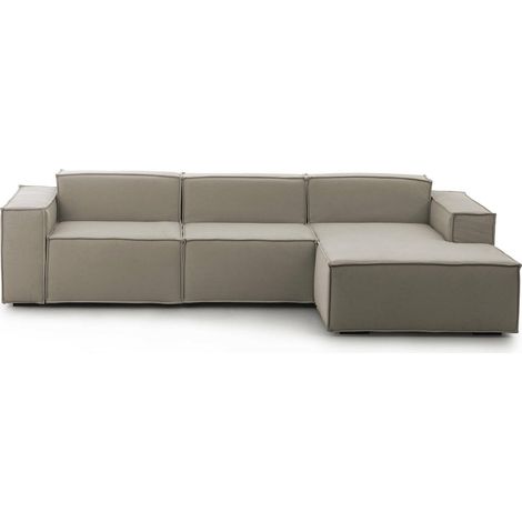 Talamo Italia - Divano fisso con penisola Ananas, Divano componibile con penisola destra, Sofà moderno in tessuto, 100% Made in Italy, Cm 300x170h70, Tortora (1/5)