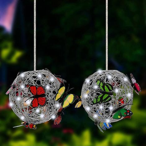 Lampes solaires papillon pour jardin, suspensions extérieures, boules de lampe en métal papillon étanches, lanternes solaires LED décoratives. (1/5)