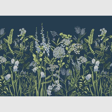 Papier peint intissé - Fleurs de vesce sur fond bleu de Prusse - 375x270 cm (1/3)