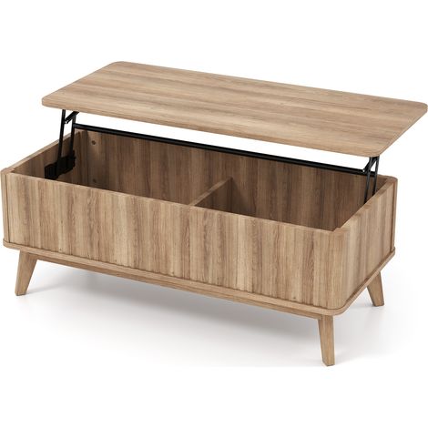 COSTWAY Fluted Lift Top Coffee Table 110CM Rectangle Wooden Center Table Brown (1/5)