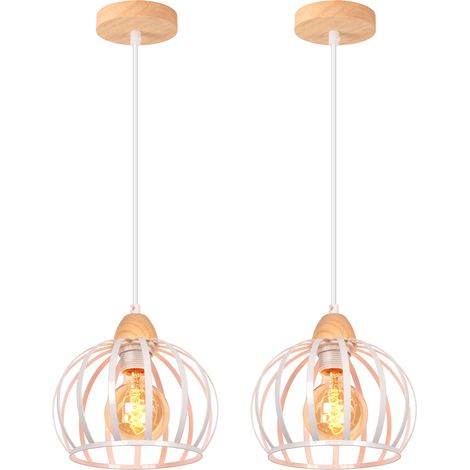 2PCS Suspension Luminaire Vintage Intérieur Lustre Moderne Plafonnier Rond En Métal Fer Pour Ferme Couloir Cuisine Blanc (1/5)