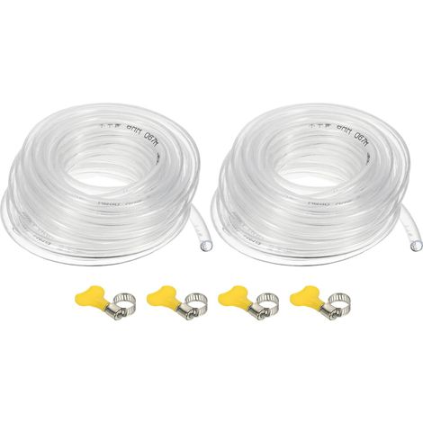 Tuyau En PVC Vinyle, 2 Pcs 1/4"ID x 5/16"OD Tuyau Flexible En Plastique Transparent Avec 4 Colliers De Serrage, Tuyau Pour Industrial Vinyl Aquarium, 10FT (1/5)