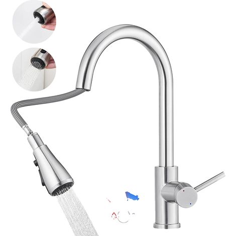 Grifo de cocina, cabezal rociador extraíble, doble chorro, cromado, G3/8 (1/5)