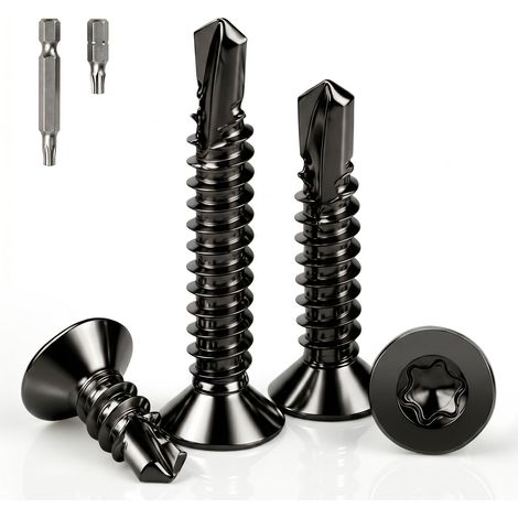 Lot de 100 vis autotaraudeuses en acier inoxydable M4,2 x 16 mm - Noir - Vis à tête fraisée Torx - En acier inoxydable 410 - DIN 7504 - Vis autoperceuses pour tôle, bois (1/5)