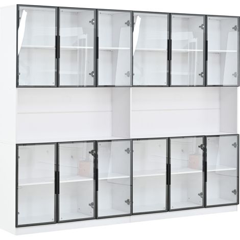 Vitrina alta con 12 puertas de cristal MDF blanco 240 x 34 x 200 cm con LED (1/5)