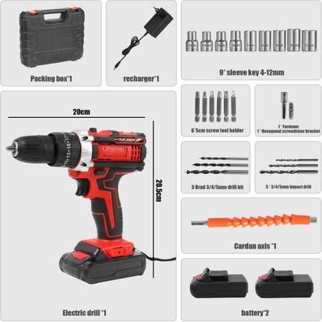 Perceuse visseuse sans fil 21V - 2 batteries - 2 vitesses - 18+1 modes - Mandrin Métal 10mm – 1500rpm/32 Nm - 26 accessoires - LED (1/5)