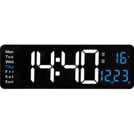Horloge murale électronique, écran LED de 16 pouces avec affichage de date/jour, télécommande, prise secteur (1/5)
