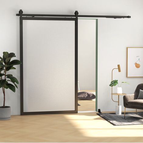Schiebetürschienen-Set 244 cm aus schwarzem Stahl mit Rollen, Stoppern und Bodenführung (1/5)