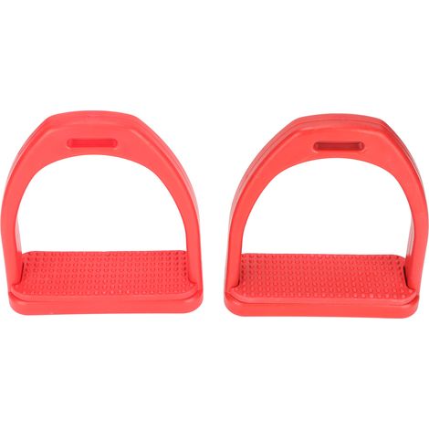 paire d'étriers pour cheval, coussinets en caoutchouc antidérapants, étriers professionnels en plastique technique pour l'équitation, rouge, taille L (1/5)