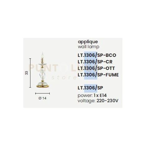 LUMETTO 1306 1 LUCE OTTANIO E CROMO ATTACCO E14 H.33CM