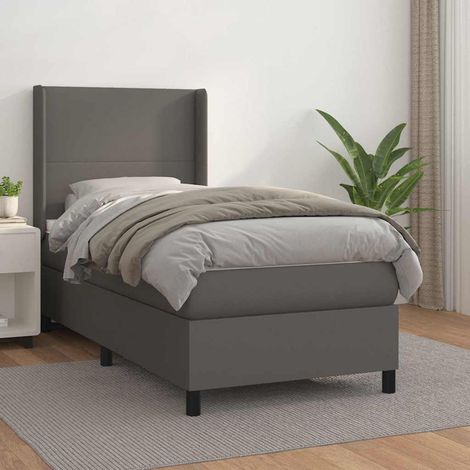 Cama box spring con colchón cuero sintético gris 90x190 cm (1/5)