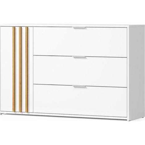 Cómoda FLORENCE – Blanca y roble – 1 puerta + 3 cajones – Cierre suave – Diseño contemporáneo (1/5)