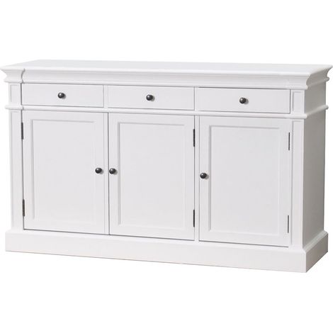 Amaretta Buffet vintage blanc, vintage patiné, avec 3 portes et 3 tiroirs, largeur 142 cm, hauteur 86 cm. (1/5)