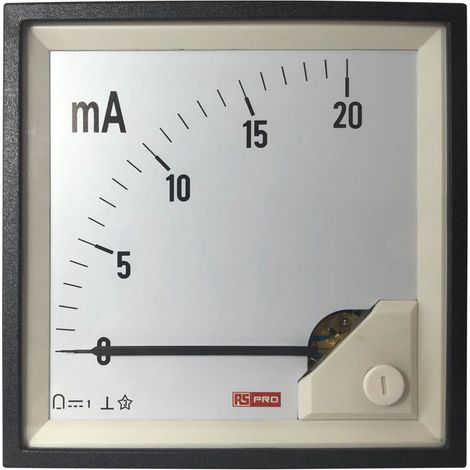 Ampèremètre analogique de panneau V c.c. RS PRO, Echelle 20 (Input)mA, 96mm x 96mm ( Prix pour 1 ) (1/3)