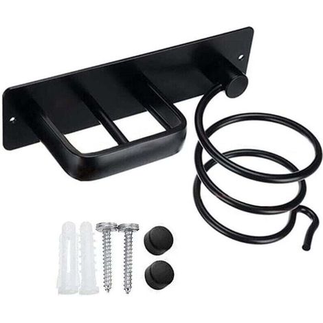 Hair Dryer Holder, Straightener Stand with Wall-Mounted Cable Organizer for Hair Straighteners and Hairbrushes, for Hotel, Bedroom, Bathroom, Hair Salon, Black (1/4)