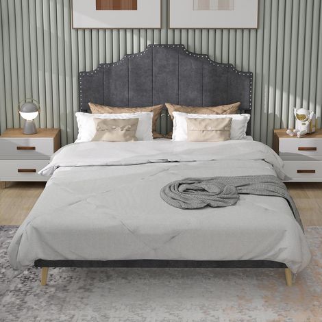 Lit moderne minimaliste et moelleux, tête de lit confortable et douce, 160200CM, gris, meuble de chambre multifonctionnel, cadre de lit avec sommier bas, tige pneumatique et matelas non inclus., g... (1/5)