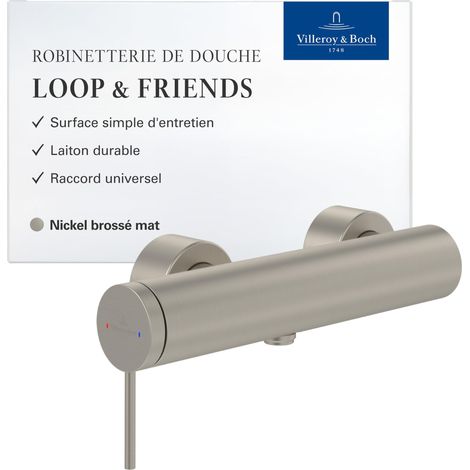 Robinet de douche, mitigeur de douche avec cartouche en céramique, anti-retour, mitigeur monocommande pour montage en saillie, rond, nickel brossé mat (1/5)