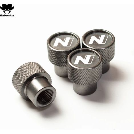(Gris foncé) Lot de 4 bouchons de valve de pneu décoratifs pour voiture, avec autocollant, compatibles avec Tucson, N Line, Kona, Accent et Santa Fe. Accessoires auto. (1/5)