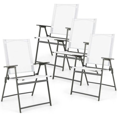 Costway – Lot de 4 chaises pliantes de jardin – Cadre en métal antirouille – Dossier haut et assise large – Charge 150 kg – Pieds antidérapants