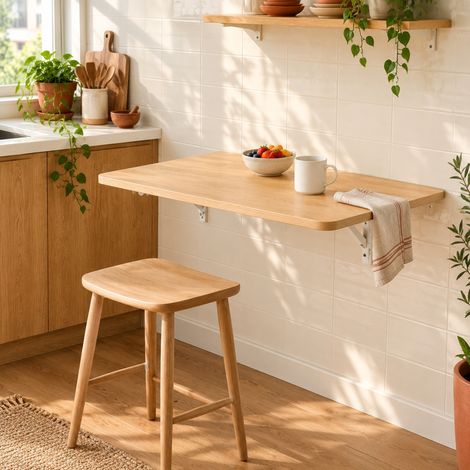 Tavolo pieghevole da parete 80x40 cm in MDF bianco per cucina e ufficio - FLORAGRACE (1/5)