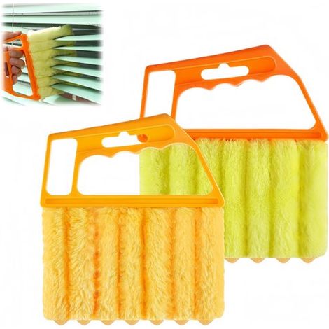 Set da due pezzi - Spazzola per la pulizia e la rimozione della polvere da persiane veneziane a 7 dita, arancione e gialla, 13,516 cm (1/5)
