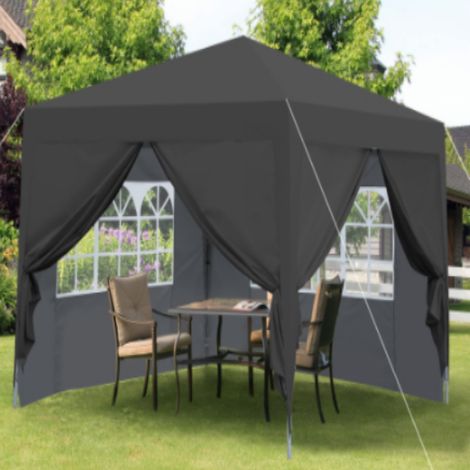 Gazebo pliant 3x3m – Imperméable – 4 parois + sacs sable – Noir – UV50+ – Jardin/Fêtes/Camping – Structure acier (1/5)