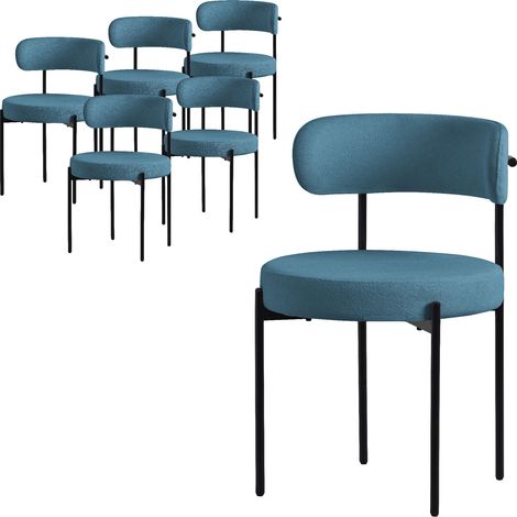 ML-Design Set di 6 Sedie per Sala da Pranzo Sedia da Cucina in Tessuto Teddy Blu Poltroncina da Soggiorno con Schienale Poltrona Imbottite con Gambe in Metallo Nero Sedie Lounge Ergonomiche