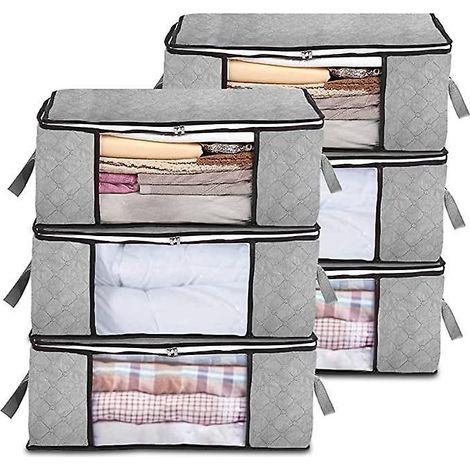 lot De 6(gris) Sacs De Rangement Pliables Pour Vtements Avec Fentre Transparente, Poigne Renforce Et Fermeture Clair Robuste (1/3)