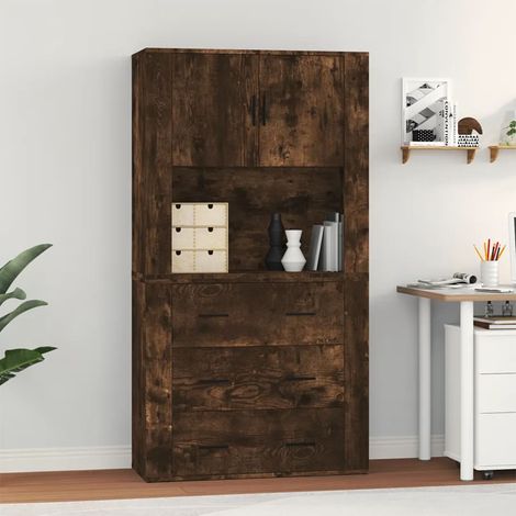 Buffet haut，Bahut，Meuble de Rangement pour Salon, Bureau Chêne fumé Bois d'ingénierie, Armoire de Rangement FBV15829 (1/5)