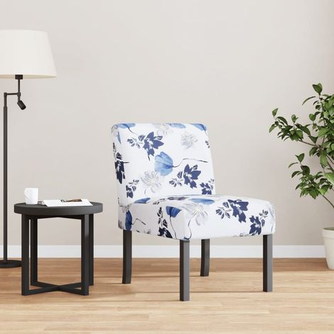 Vidaxl – Fauteuil relax bleu tissu 100% polyester – Motif floral – Dimensions 48x64x72 cm – Assise confortable avec mousse – Pieds en bois massif (1/6)