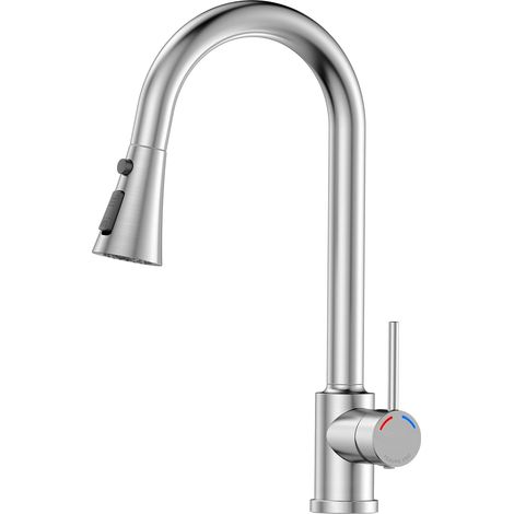 1 - Robinet Cuisine Extensible - Mitigeur Cuisine - Bec Pivotant 360 Degrés - 3 Modes De Pulvérisation - Pour Évier Simple Ou Double - Nickel Brossé - 38,6x18,8cm (1/5)