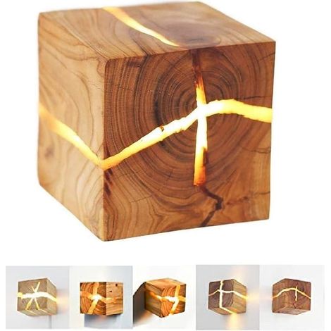 Wooden Wall Lamp 8cm Vintage Wooden Wall Light LED 5W Creative Wall Lamp Night Lamp Random Crack Indoor Wall Lighting for Bedroom Living Room Dining Room Hallway Corridor Staircase Decorative Lights (1/5)