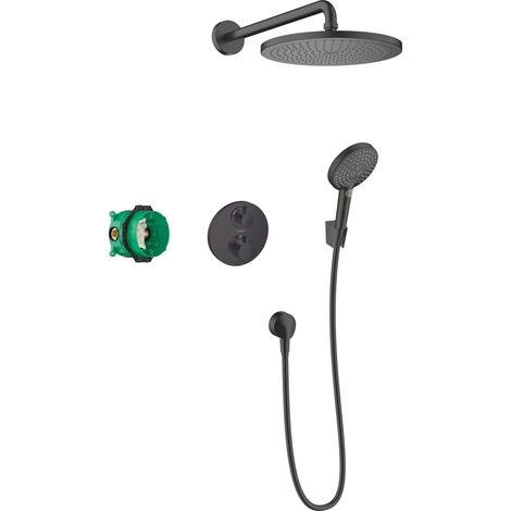 Hansgrohe – Set de douche hydromassante 280 avec thermostat Ecostat encastré – Douche de tête 280mm, 1 jet RainAir – Finition noir mat – 27961670 (1/7)